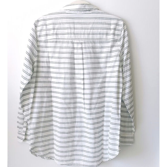 Daily Ritual M 100% Cotton Button Blouse Shirt Top Charcoal Stripe Lightweight - Picture 5 of 9